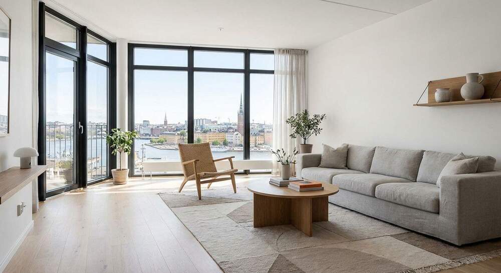 Stilrent vardagsrum redo för visning